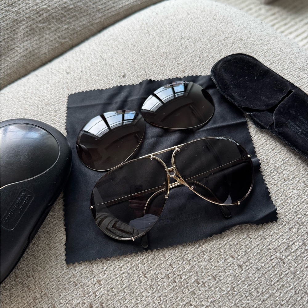 Porsche Design Gold Aviator Sunglasses with Black Lenses